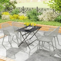 Outsunny Conjunto de 4 Cadeiras de Jardim Exterior em PP com Encosto Diamante  Apoios de Braços e Pés Metálicos 6x51x84 cm Cinzento(m-10)