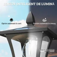 Outsunny Lampă Stradală Solară cu Înălțime Reglabilă de 1,6 m, Neagră(m-5)