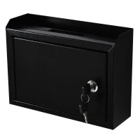 HOMCOM Briefkasten Wandbriefkasten Postkasten abschließbar mit Kassenschublade Funktion inkl. 2 Schlüssel Stahl Schwarz 25 x 7,7 x 18,5 cm(m-10)