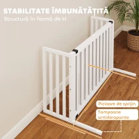 PawHut Barieră din lemn autoportantă și extensibilă pentru câini mici și medii, 102-183x57x70 cm, alb(m-5)