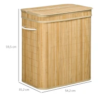 HOMCOM Cesto de Roupa Suja 90L em Bambu com 2 Compartimentos Alças e Bolsa Interna Removível 54,2x35,2x59,5 cm Madeira(m-3)