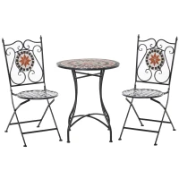 Outsunny Ensemble Bistro 2 Places 3 pièces Style Fer forgé mosaïque céramique Motif Rose des Vents chaises Pliables(m-12)