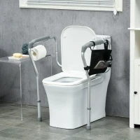 HOMCOM Barra de Segurança para Sanita de Alumínio Apoio de Segurança para Sanita Ajustável com Alça Antiderrapante e Bolso 55-62x47x64-74 cm Prata(m-10)