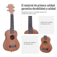 HOMCOM Ukelele Soprano para Principiantes con 4 Cuerdas de Nylon Ajustables Juguete educativo 53x17,5x6,2cm Madera(m-5)