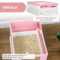 PawHut Lădiță pentru pisici închisă din PP cu 2 uși, lopățică și tavă detașabilă, 47,5x35,5x36,7 cm, roz și alb(m-7)