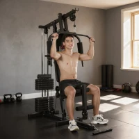 HOMCOM Stație de Fitness cu Șezut și Spătar Căptușite, din Oțel și PU, 135x103x210 cm, Negru(m-9)