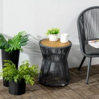 Outsunny Gartentisch im Boho-Stil, wetterbeständig, PE-Rattan, 39 cm x 39 cm x 49 cm, Schwarz + Natur(m-10)