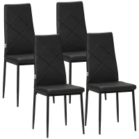 HOMCOM Conjunto de 4 Cadeiras de Sala de Jantar Estofadas em Couro Sintético com Encosto Alto e Pés de Aço 41x50x97cm Preto(m-12)