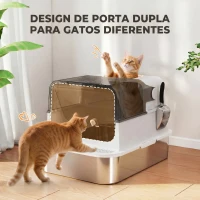 PawHut Caixa de Areia para Gatos XXL em Aço Inoxidável com Tampa Basculante, Laterais Altas e Entrada Superior - Branco(m-7)