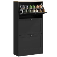 HOMCOM Dulap pentru pantofi economisitor de spațiu, cu 3 sertare și rafturi reglabile pe 2 niveluri, din lemn, 60x23,5x115 cm, negru(m-11)