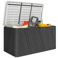 Outsunny Bancă de Depozitare 380L din HDPE cu 2 Mânere Laterale și Amortizor pe Gaz, 115x60x60 cm, Negru și Gri(m-11)