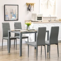 HOMCOM Conjunto de Sala de Jantar 5 Peças com Mesa Retangular de Vidro Temperado e 4 Cadeiras em PU Cinzento(m-9)