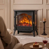HOMCOM 3-Sided Glass Electric Fire Fan Heater, Electric Fireplace Stove Freestanding Log Burner with Flame Effect, Black(m-3)