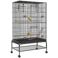 PawHut Vogelkäfig inklusive Sitzstangen, Vogelspielzeug, herausnehmbare Bodenwanne, Schwarz(m-12)