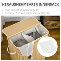 HOMCOM Faltbarer Bambus-Wäschekorb, handlicher 90 L Wäschebehälter mit herausnehmbarem Innensack und Deckel(m-5)