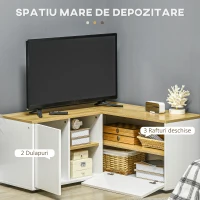 HOMCOM Mobilier TV în formă de L pentru televizoare de până la 40", cu 3 rafturi deschise și 2 dulapuri, din PAL, 90x90x45 cm(m-8)