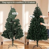 HOMCOM Brad de Crăciun Artificial, 180 cm, cu 820 de Crengi Ignifuge, Verde(m-7)