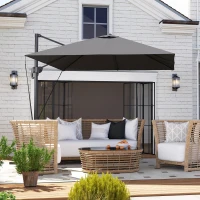 Outsunny Umbrelă de Grădină 2.5x2.5 m cu Braț, Rotativă la 360° cu Manivelă și Bază în Formă de Cruce, Gri Închis(m-10)
