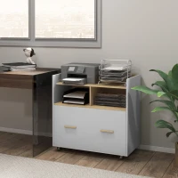Vinsetto Armário para Escritório Armário para Arquivos com Rodas e Barra Suspensa para Tamanho A4 76x40x75,5 cm Branco e Madeira(m-10)
