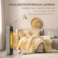 HOMCOM Incalzitor Electric Oscilant cu 3 Moduri de Incalzire, Incalzitor cu ventilator cu Temperatura Reglabila si Telecomanda, din ABS, Ø25x73.5 cm, Argintiu(m-4)