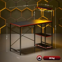 HOMCOM Secretária Gaming com Luzes LED 100x50 cm Secretária Gaming de Fibra de Carbono com Tomadas de Corrente e Controlo Remoto Preto(m-3)