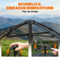 Outsunny Instant-Pop-Up-Zelt mit Regenschutz wasserdicht Kuppelzelt für 2-3 Personen mit Bodenplane 4 Fenster 235x235x184cm Khaki(m-5)