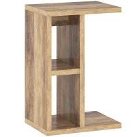 HOMCOM Măsuță de sufragerie în formă de C cu 3 rafturi și 2 compartimente deschise, design compact, 40x30x60 cm, maro(m-1)