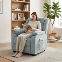 HOMCOM Cadeirão Relax Reclinável Elétrico em Tecido Efeito Linho com Molas, Apoio para os Pés, Telecomando, USB e 2 Bolsos Laterais Verde(m-8)