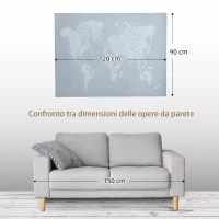 HOMCOM Stampa su Tela 120x90cm per Casa e Ufficio, Tela in Legno di Pino e Inchiostro in Resina Poliuretanica, Grigia e Bianca(m-6)