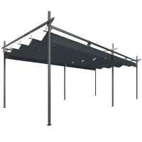 Outsunny Pérgola com Teto Retrátil de Alumínio 588x297x230 cm Pérgola com Tecido de Poliéster Anti UV Pérgola de Jardim Cinzento Escuro(m-1)