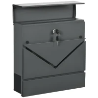 HOMCOM Briefkasten mit Deckel, 2 untere Abflusslöcher, Stahl, mit Schloss, Grau(m-11)
