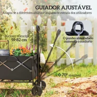 Outsunny Carrinho de Transporte Carrinho de Jardim Dobrável com Guiador Telescópico Ajustável Porta Traseira Expandível 95x55x102 cm Preto(m-8)