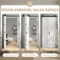 HOMCOM Porta Deslizante Dobrável com Ferragens 91,4x213,4 cm com Roldana Trilho de Aço Guia de Piso Puxador Branco(m-4)