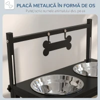 PawHut Suport Boluri pentru Câini Ridicat cu Înălțime Reglabilă, 2 Boluri din Oțel de 900ml, Negru(m-4)