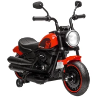 HOMCOM Motocicletă electrică pentru copii 18-36 luni cu roți ajutătoare și far, 76x42x57 cm, roșu și negru(m-11)