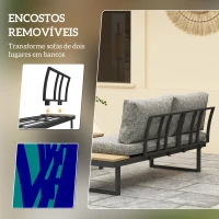 Outsunny Conjunto de Móveis de Jardim com Sofás de 2 Lugares, Mesa de Centro e Almofadas Espessas para Exterior, Cinza Claro(m-5)