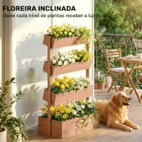 Outsunny Canteiro de Madeira de 4 Níveis Canteiro Elevado Exterior com Orifícios de Drenagem Tecido Não Tecido Castanho(m-5)