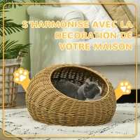 PawHut Niche pour chat lit panier de chat en résine tressée imitation rotin coussin doux déhoussable Ø 50 x 31H cm marron(m-6)