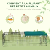 PawHut Parc enclos modulable acier avec bache pour lapins rongeurs petits animaux intérieur extérieur 185L x 75l x 50H cm vert(m-6)