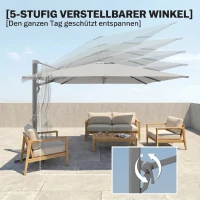 Outsunny Alu Ampelschirm 3 x 3 m 360° drehbar Sonnenschirm mit Kurbel Ständer Windschutz Hellgrau(m-6)