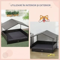 PawHut Casuta pentru Caini, din Ratan, de Exterior cu Copertina(m-4)