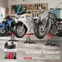 HOMCOM Stand pentru motocicletă din oțel, capacitate 150 kg, înălțime reglabilă și suprafață antiderapantă, roșu(m-6)