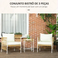 Outsunny Conjunto de Jardim Exterior com 2 Cadeiras e Mesa em Vime com Almofadas Acolchoadas para Varanda Terraço Bege e Creme(m-4)