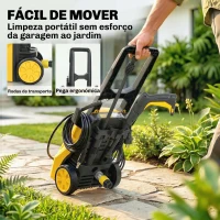 Outsunny Lavadora de Alta Pressão 1600W Presión 100 Bar Caudal 390 L/h com Bocal Ajustável e Rodas 29,5x22x60 cm Amarelo(m-8)