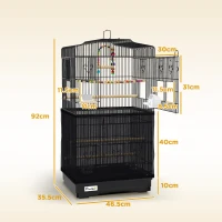 PawHut Colivie pentru pasari cu Stinghii, Leagan si boluri, Voliera din Metal si Plastic, 46.5x35.5x92 cm, Negru(m-3)