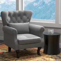 HOMCOM Fotoliu de Living Vintage din Material Textil cu Pernă Lombară și Tapițerie, Gri Închis(m-10)
