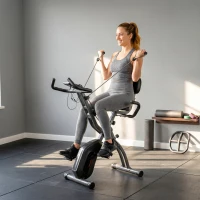 SPORTNOW Bicicleta Estática Dobrável com 8 Níveis de Resistência Volante Ecrã LCD Bluetooth Pulsómetro e Selim Ajustável(m-9)