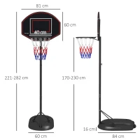 SPORTNOW Basketballständer, höhenverstellbar, robust, 1,7-2,3 m Korbhöhe, Stahlrahmen, Schwarz(m-3)