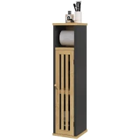HOMCOM Dulap de baie cu raft deschis și dulap, din bambus și MDF, 18x18x75 cm, negru și culoarea lemnului(m-12)