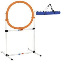 PawHut Agility Sprungring für Hunde, Agility Set Hunde, Agility Ring 2 in 1 Sprungringstange mit Tragetasche Kunststoff 74,5 x 66 x 91 cm Weiß+Orange(m-12)